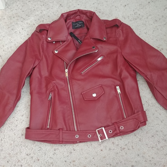 🔥LAST ONE! Red Vegan Leather Moto Jacket - Picture 7 of 8